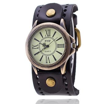 ST Vintage Cow Leather Bracelet Watch Women Quartz Watch ?black? (Intl)  