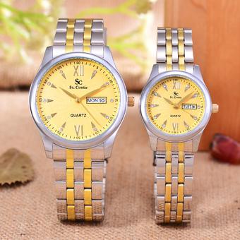 Saint Costie Jam Tangan Pria & Wanita - Body Silver/Gold – Gold Dial – Stainless Stell Band - SC-RT-8005GL-SG –Couple  