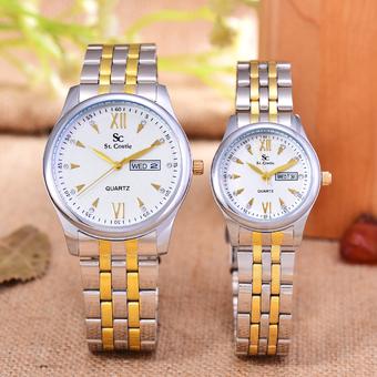 Saint Costie Jam Tangan Pria & Wanita - Body Silver/Gold – White Dial – Stainless Stell Band - SC-RT-8005GL -SGW – Couple  
