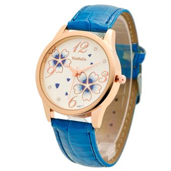 Sample Four Leaf Clover with diamond ladies Quartz Leather Watch(Blue) (Intl)  