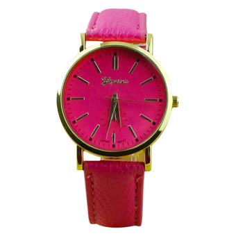 Sanwood Geneva Men's Women's Roman Numerals Faux Leather Wrist Watch Rose-Red  