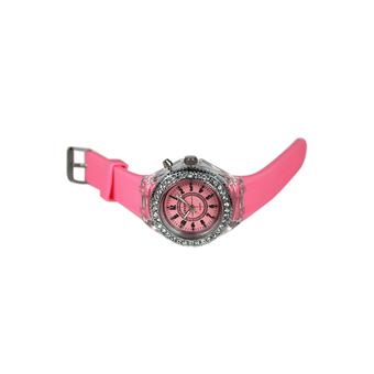Sanwood Geneva Unisex Silicone Luminous Light Sports Quartz Analog Wrist Watch Pink  
