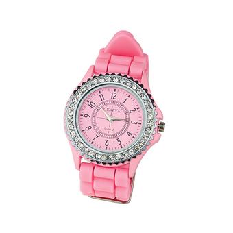 Sanwood Girl's Geneva Crystal Jelly Silicon Quartz Wrist Watch Pink  
