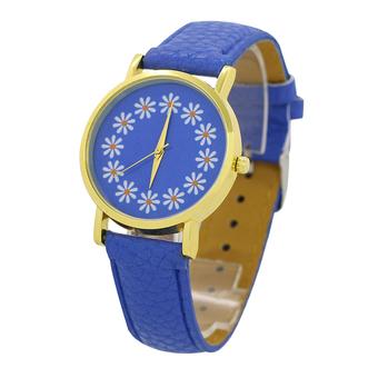 Sanwood Girl's Women's Faux Leather Chrysanthemum Analog Quartz Wrist Watch Blue  