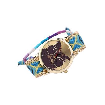 Sanwood Glasses Cat Dial Quartz Wrist Watch With Weave Bracelet Type 5  