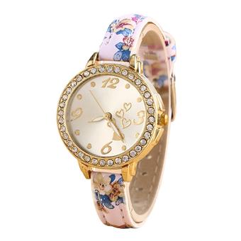 Sanwood Love Heart Dial Flower Printed Faux Leather Band Quartz Watch Type 5 (Intl)  