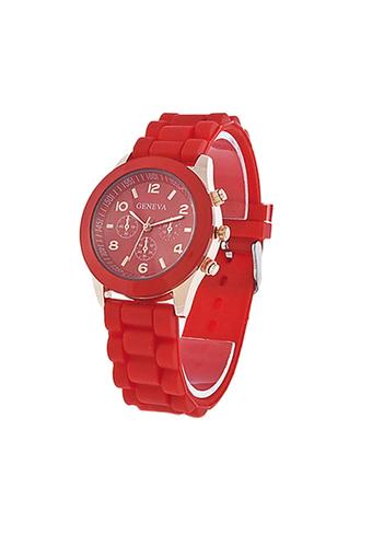 Sanwood Men's Black Silicone Strap Sports Watch Red  