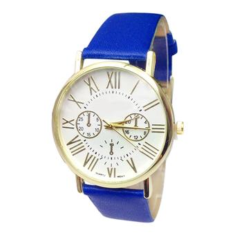 Sanwood Men's Women's Roman Numerals Dial Quartz Wrist Watch Blue Faux Leather Band  