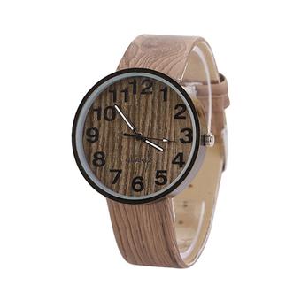 Sanwood Stylish Women's Wood Grain Faux Leather Analog Quartz Wrist Watch Brown  