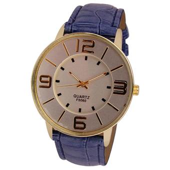 Sanwood Unisex Big Arabic Numerals Faux Leather Quartz Analog Wrist Watch Blue  