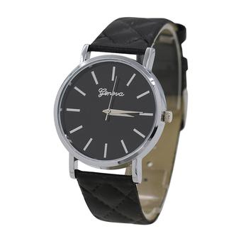 Sanwood Unisex Black Checkers Faux Leather Strap Wrist Watch  