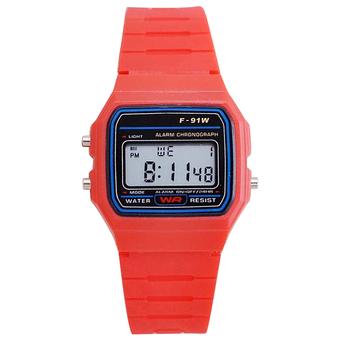 Sanwood Unisex Electronic Plastic Multifunction LED Digital Sports Wrist Watch Red  