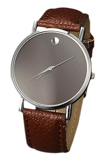 Sanwood Unisex Faux Leather Silver Case Brown Band Wrist Watch  