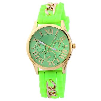 Sanwood Unisex Golden Case Silicone Alloy Strap Quartz Wrist Watch Light Green  