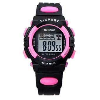 Sanwood Unisex LED Digital Quartz Rubber Strap Sports Watch Pink (Intl)  