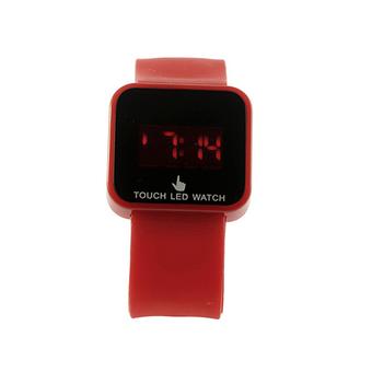 Sanwood Unisex LED Digital Touch Screen Sport Silicone Wrist Watch Red  