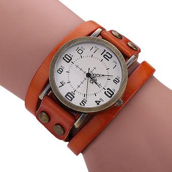 Sanwood Unisex Retro Leather Wrap Bracelet Wrist Watch Orange (Intl)  