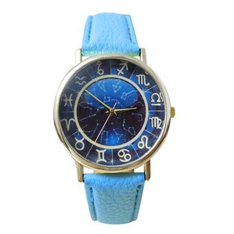 Sanwood Unisex Unique Blue Dial Quartz Analog Wrist Watch With Lake Blue Faux Leather Band  