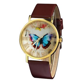 Sanwood Vintage Women's Butterfly Faux Leather Quartz Analog Dress Wrist Watch Brown  