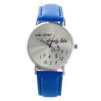Sanwood Women Faux Leather Quartz Date Round Dial Analog Wrist Watch Sapphire Blue  