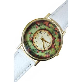 Sanwood Women Vintage Flower Faux LeatherAnalog Quartz Wrist Watch White  