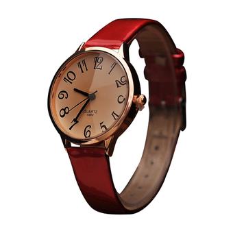 Sanwood Women's Big Digit Faux Leather Strap Quartz Wrist Watch Red (Intl)  