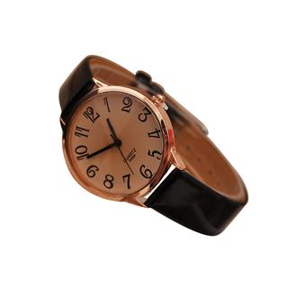 Sanwood Women's Big Digit Faux Leather Strap Quartz Wrist Watch Black (Intl)  