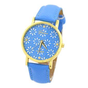 Sanwood Women's Dual Layer Faux Leather Band Flower Dial Wrist Watch Sky Blue  
