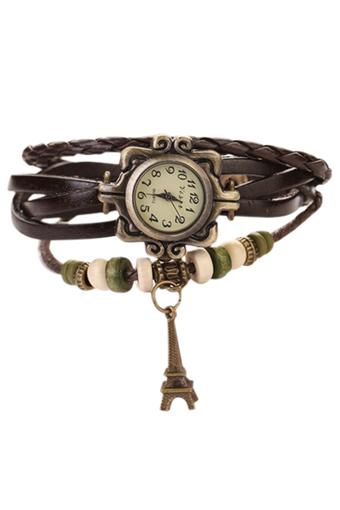 Sanwood Women's Eiffel Tower Faux Leather Bracelet Wrist Watch Coffee  