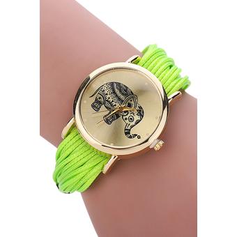 Sanwood Women's Elephant Dial Multi Layers Chain Wrap Bracelet Wrist Watch Green  