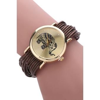 Sanwood Women's Elephant Dial Multi Layers Chain Wrap Bracelet Wrist Watch Dark Brown  