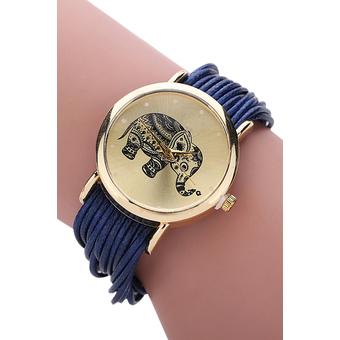 Sanwood Women's Elephant Dial Multi Layers Chain Wrap Bracelet Wrist Watch Dark Blue  