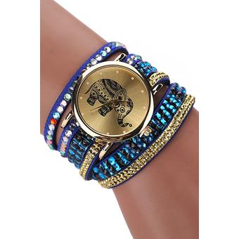 Sanwood Women's Elephant Dial Rhinestones MultiLayers Wrap Bracelet Wrist Watch  