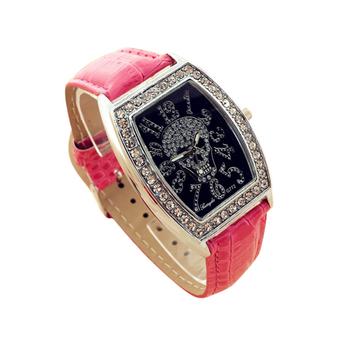 Sanwood Women's Fashion Skeleton Dial Leather Wrist Watch Pink (Intl)  