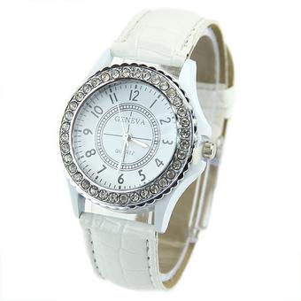 Sanwood Women's Fashion White Crystal Dial Faux Leather Bracelet Watches  