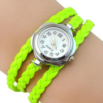 Sanwood Women's Flower Case 3 Layers Braided Wrist Watch Green (Intl)  