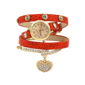 Sanwood Women's Heart Charm Litchi Faux Leather Bracelet Watch Orange (Intl)  