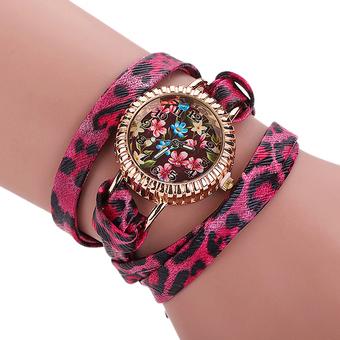 Sanwood Women's Leopard Faux Leather Quartz Bracelet Watch Red (Intl)  