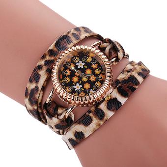 Sanwood Women's Leopard Faux Leather Quartz Bracelet Watch Coffee (Intl)  