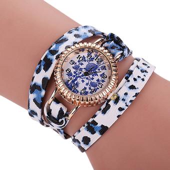 Sanwood Women's Leopard Faux Leather Quartz Bracelet Watch Blue (Intl)  