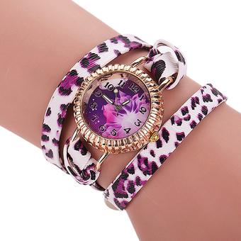 Sanwood Women's Leopard Faux Leather Quartz Bracelet Watch Purple (Intl)  