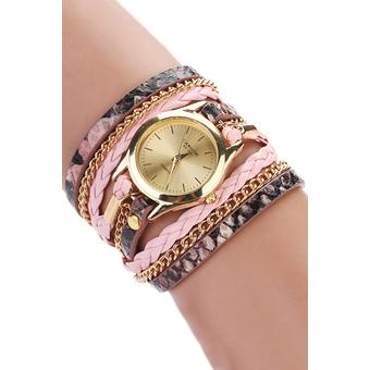 Sanwood Women's Leopard Wrap Braided Faux Leather Analog Quartz Wrist Watch Pink  