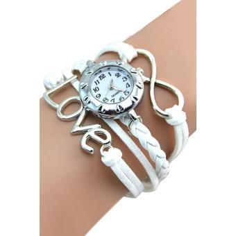 Sanwood Women's Mixed Pattern Love Eiffel Tower Charm Leather Quartz Wrist Watch White  