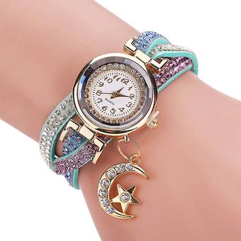 Sanwood Women's Moon Faux Leather Charm Bracelet Wrist Watch Mint Green (Intl)  