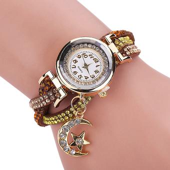 Sanwood Women's Moon Faux Leather Charm Bracelet Wrist Watch Coffee (Intl)  