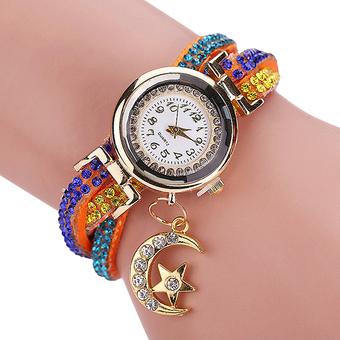 Sanwood Women's Moon Faux Leather Charm Bracelet Wrist Watch Orange (Intl)  