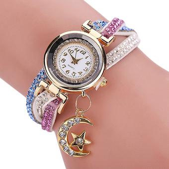 Sanwood Women's Moon Faux Leather Charm Bracelet Wrist Watch White (Intl)  