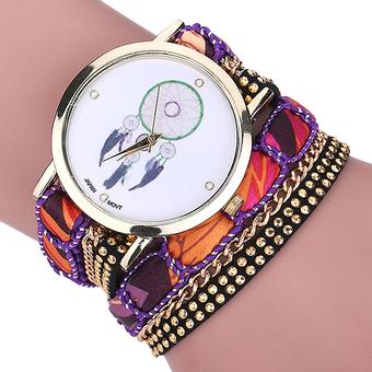 Sanwood Women's Multi-layer Faux Leather Bracelet Quartz Wrist Watch Purple  