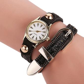 Sanwood Women's Peacock Dial Rivet Wrap Bracelet Quartz Wrist Watch Black (Intl)  