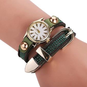 Sanwood Women's Peacock Dial Rivet Wrap Bracelet Quartz Wrist Watch Green (Intl)  
